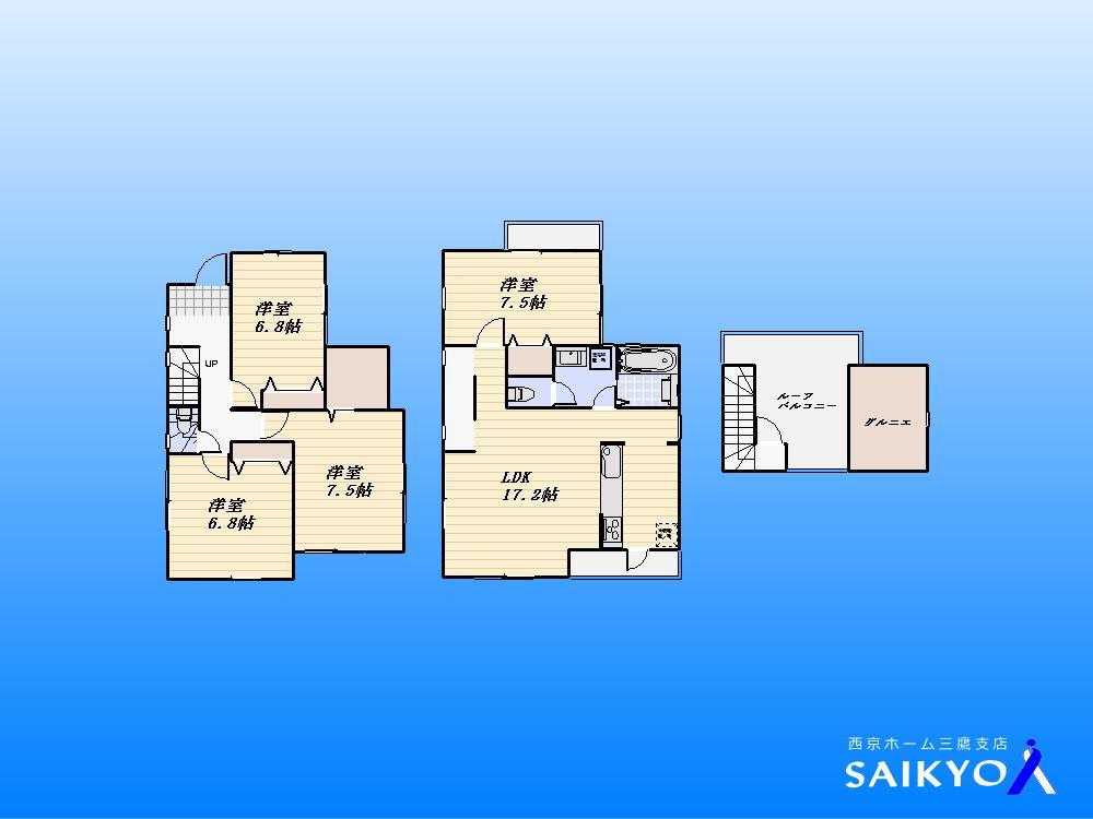 Floor plan. (A Building), Price 66,800,000 yen, 3LDK+S, Land area 105.05 sq m , Building area 104.62 sq m