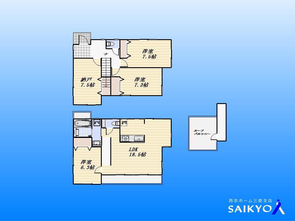 Floor plan. (B Building), Price 62,800,000 yen, 3LDK+S, Land area 113.95 sq m , Building area 104.48 sq m