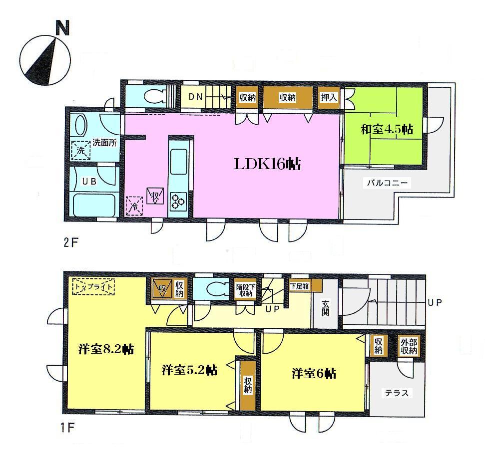 Floor plan. 69,800,000 yen, 4LDK, Land area 85 sq m , Building area 107.74 sq m