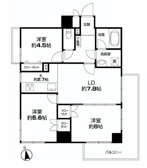 Floor plan. 3LDK, Price 43,900,000 yen, Occupied area 60.23 sq m , Balcony area 8.15 sq m