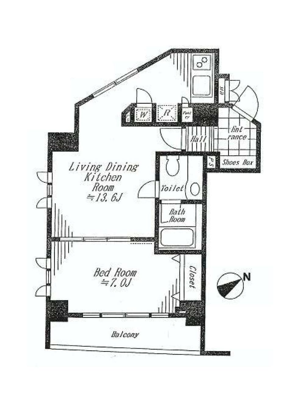 Floor plan. 1LDK, Price 24,980,000 yen, Footprint 46.6 sq m , Balcony area 6.24 sq m