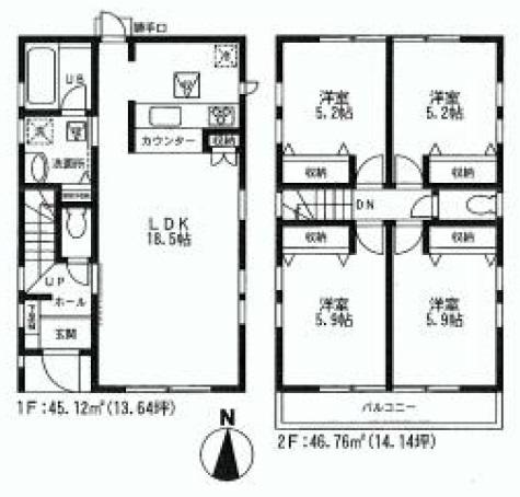 Floor plan. (B Building), Price 65,800,000 yen, 4LDK, Land area 94.21 sq m , Building area 91.88 sq m