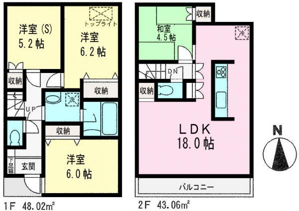 Floor plan. 59,800,000 yen, 4LDK, Land area 98.51 sq m , Building area 91.08 sq m