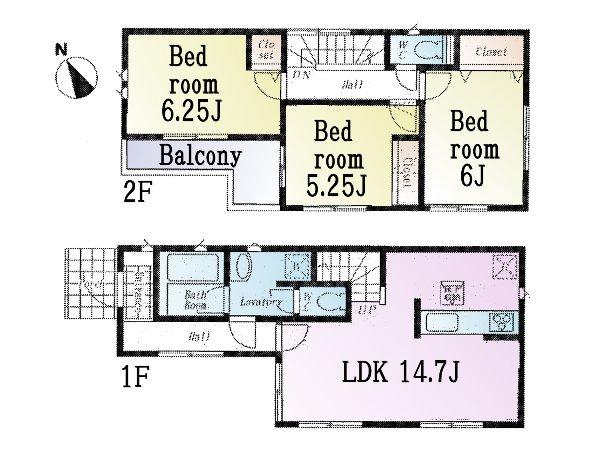 Floor plan. 52,800,000 yen, 3LDK, Land area 79.95 sq m , Building area 77.75 sq m