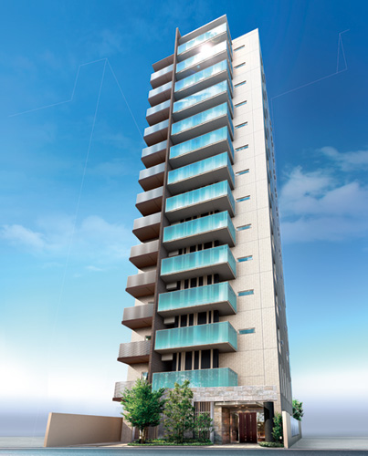 Buildings and facilities. A smart facade of the ground 14-story, And accent the Marion and glass handrail, In modern, Produce a certain sense of transparency look. Resonate with the neat streets, Landmark of sophistication ・ Design. (Exterior view)