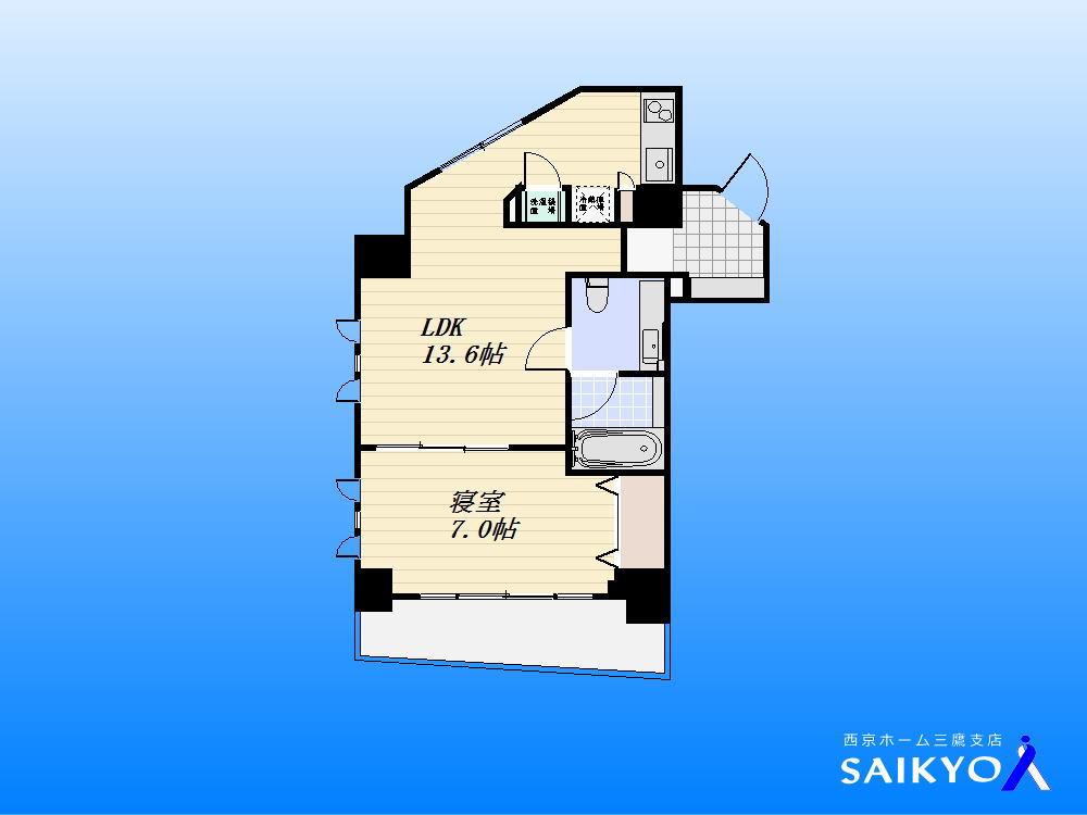 Floor plan. 1LDK, Price 24,980,000 yen, Footprint 46.6 sq m , Balcony area 6.24 sq m