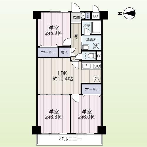 Floor plan. 3LDK, Price 35,900,000 yen, Footprint 64.9 sq m , Balcony area 5.54 sq m
