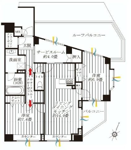 Floor plan. 2LDK + S (storeroom), Price 51,800,000 yen, Occupied area 77.57 sq m , Balcony area 5.86 sq m
