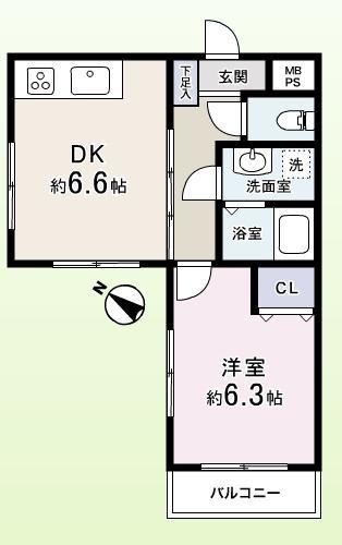 Floor plan. 1DK, Price 25,800,000 yen, Footprint 32.6 sq m , Balcony area 2.2 sq m