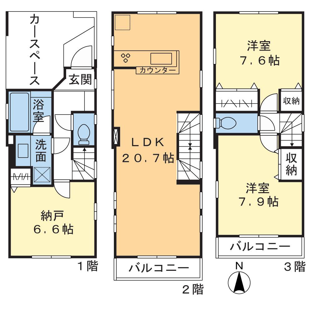Floor plan. (G Building), Price 59,800,000 yen, 2LDK+S, Land area 62.25 sq m , Building area 103.08 sq m