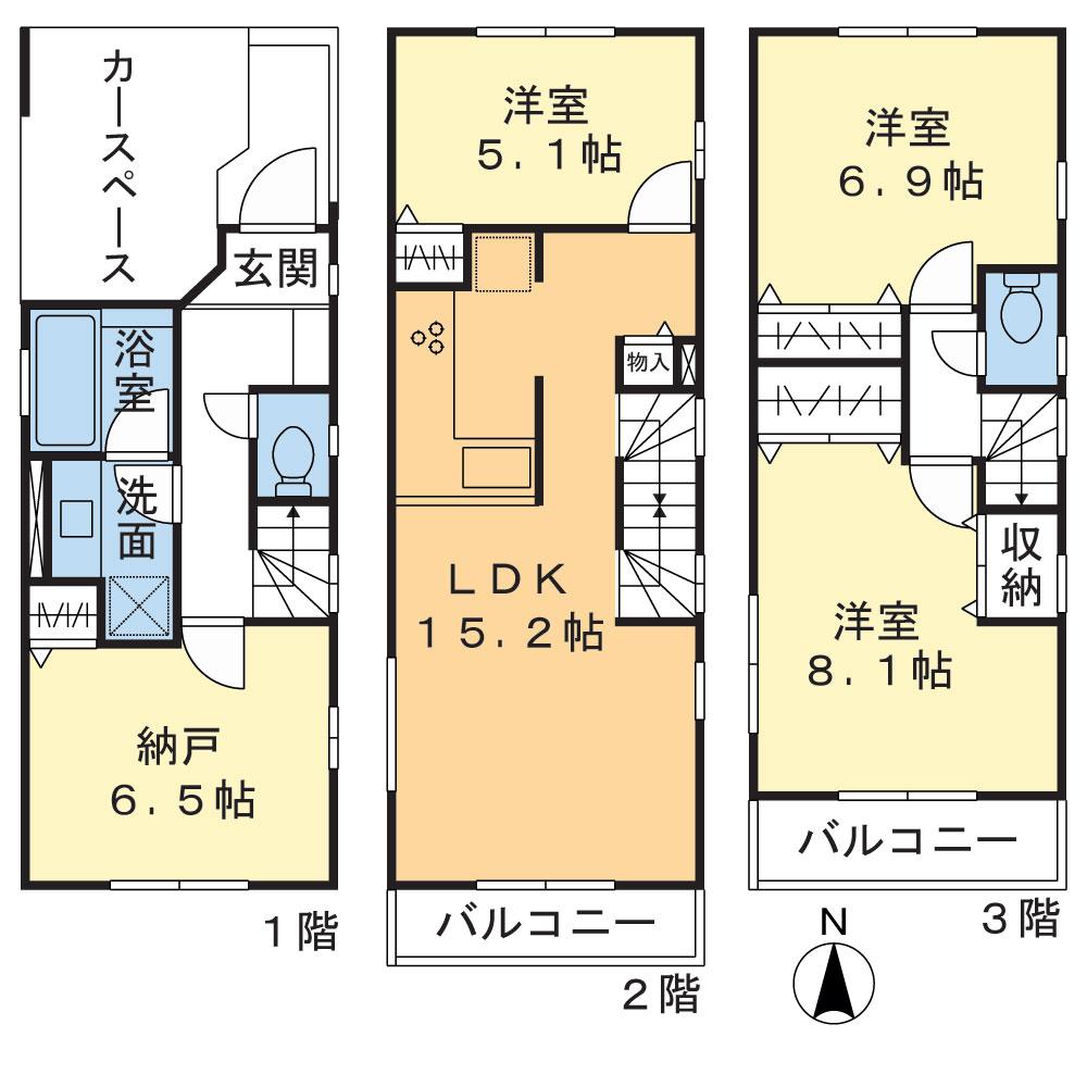 Floor plan. (F Building), Price 61,800,000 yen, 3LDK+S, Land area 60.1 sq m , Building area 102.39 sq m