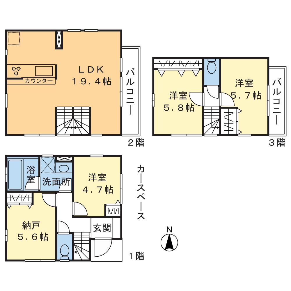Floor plan. (D Building), Price 67,800,000 yen, 3LDK+S, Land area 60.26 sq m , Building area 92.19 sq m