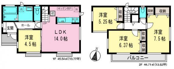 Floor plan. 62,800,000 yen, 4LDK, Land area 113.96 sq m , Building area 90.25 sq m