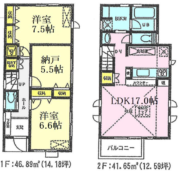 Floor plan. (A Building), Price 60,800,000 yen, 2LDK+S, Land area 103.99 sq m , Building area 88.54 sq m