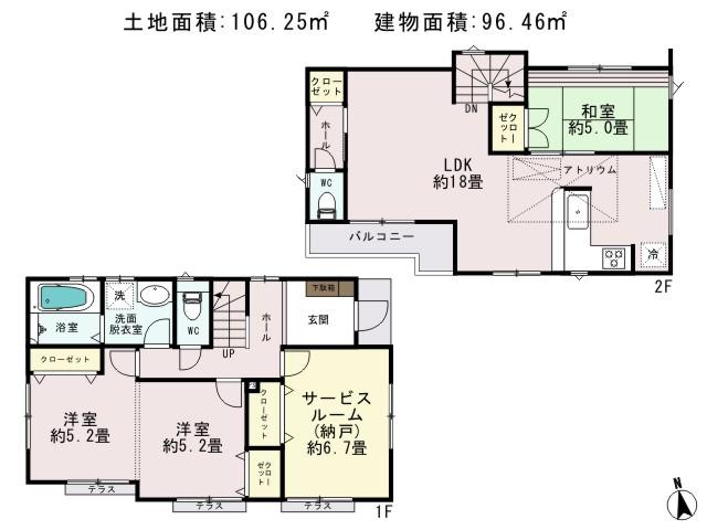 Floor plan. 64,800,000 yen, 4LDK, Land area 106.25 sq m , Building area 95.46 sq m 2 Building Floor plan