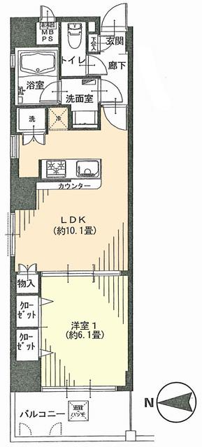 Floor plan. 1LDK, Price 31,900,000 yen, Occupied area 39.63 sq m , Balcony area 5.4 sq m