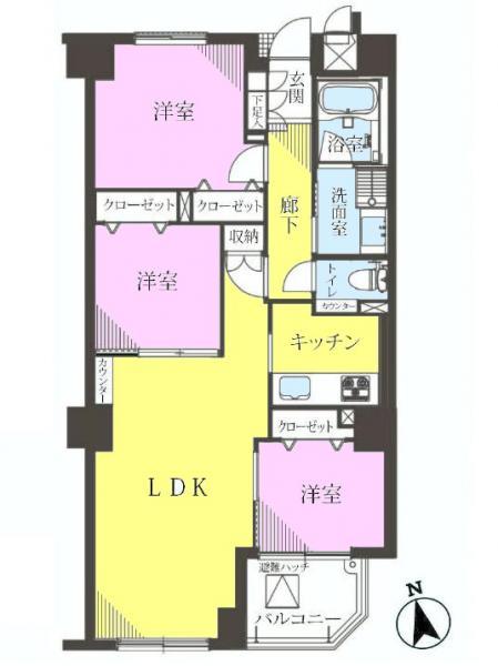 Floor plan. 3LDK, Price 44,800,000 yen, Occupied area 65.95 sq m