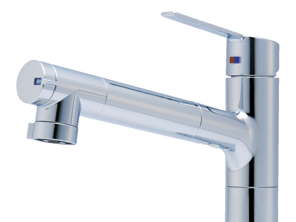 Kitchen.  [Faucets] Water purifier integrated shower faucet. Compact head Even though water purification shower, You can switch of the raw water, such as a four-stage. Big success in cleaning a flexible hose up to every nook and corner of the sink.