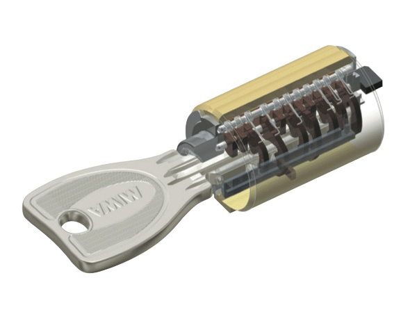 Security.  [Dimple cylinder key] The door lock is, About 100 billion kinds of theory on the combination, In addition to adopting the double lock, Picking measures, Keyhole break measures, Cylinder pulled off adopted dimple cylinder key which has been subjected to a number of crime prevention measures measures, etc.. We care to crime prevention. (Conceptual diagram)