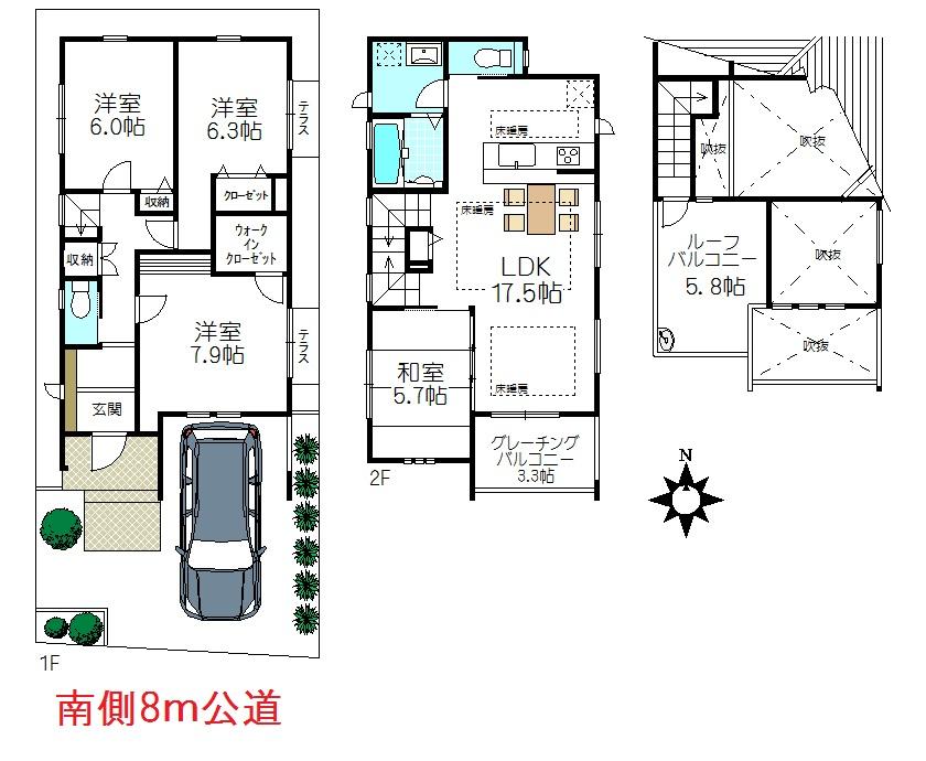 Floor plan. (B Building), Price 69,800,000 yen, 4LDK, Land area 100.1 sq m , Building area 99.74 sq m