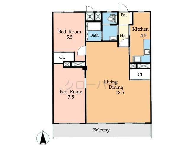 Floor plan. 2LDK, Price 29,800,000 yen, Occupied area 72.02 sq m , Balcony area 9.72 sq m