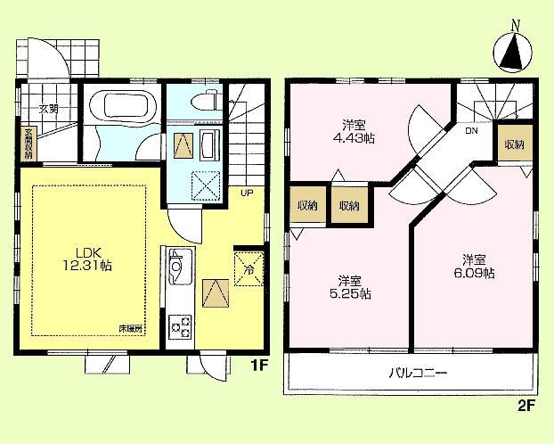 Floor plan. 44,800,000 yen, 3LDK, Land area 80.03 sq m , Building area 63.98 sq m