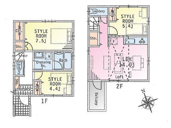 Floor plan. Price 53,800,000 yen, 3LDK, Land area 69.11 sq m , Building area 74.52 sq m