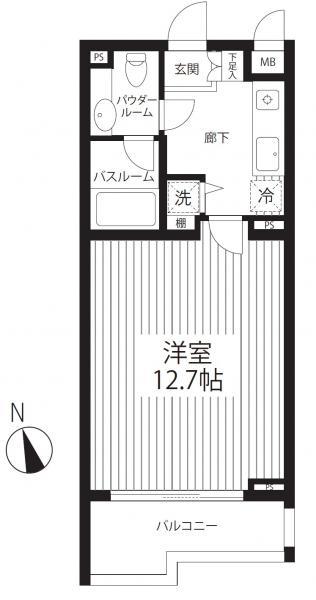Floor plan. 1K, Price 21.6 million yen, Footprint 35.2 sq m , Balcony area 5.56 sq m