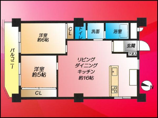 Floor plan. 2LDK, Price 23.8 million yen, Occupied area 61.38 sq m , Balcony area 5.46 sq m