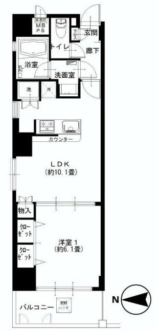 Floor plan. 1LDK, Price 31,900,000 yen, Occupied area 39.63 sq m , Balcony area 5.4 sq m