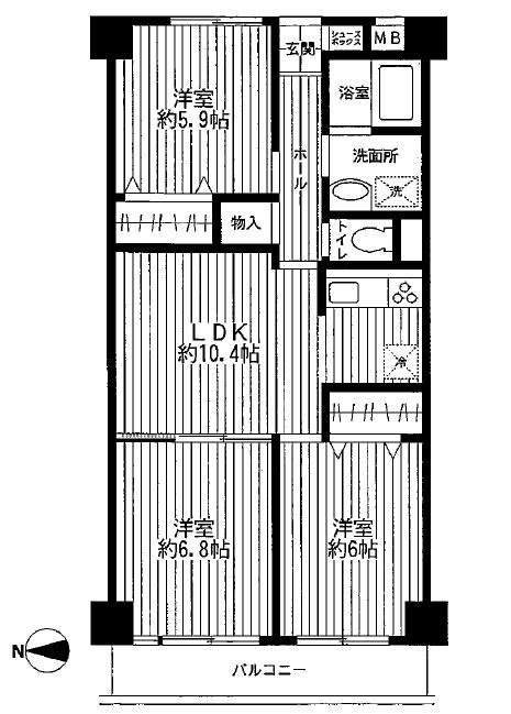 Floor plan. 3LDK, Price 37,800,000 yen, Footprint 64.9 sq m , Balcony area 5.54 sq m 3LDK 64.90 sq m Balcony area: 5.54 sq m
