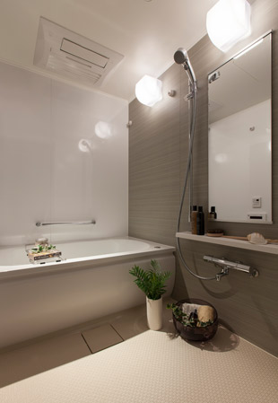 Bathing-wash room.  [bathroom] WA tub, Form and refreshing that is a combination of straight lines and semicircle gently wraps the body, It enhances more comfort at the time of bathing.