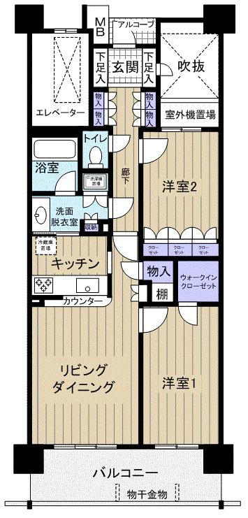 Floor plan. 2LDK, Price 49,800,000 yen, Occupied area 74.42 sq m , Balcony area 12.27 sq m