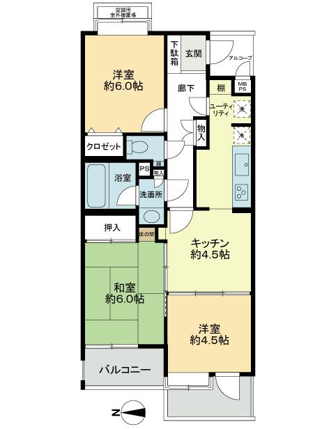 Floor plan. 3DK, Price 36,800,000 yen, Occupied area 60.87 sq m , Balcony area 8.14 sq m