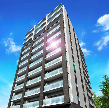 Shared facilities.  [Impressive appearance in the modern out brew personality and elegance] In sharp style suitable to the city, Appearance add the green in the elegance of bright tile color and planting. It stands out sophisticated impression on the street. (Exterior view)