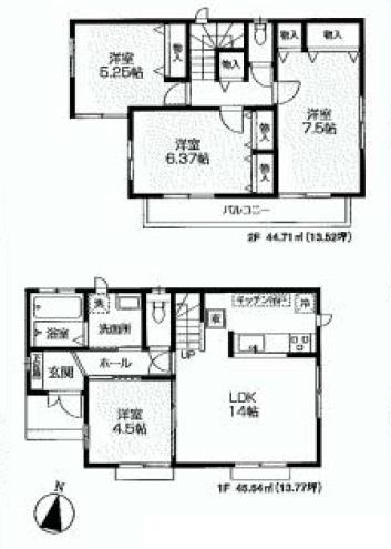Floor plan. (3 Building), Price 62,800,000 yen, 4LDK, Land area 113.96 sq m , Building area 90.25 sq m