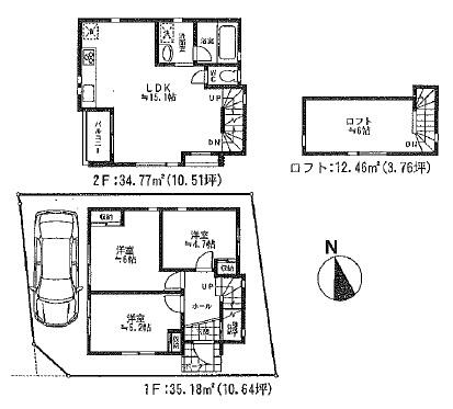Floor plan. (A Building), Price 58,800,000 yen, 3LDK, Land area 70.37 sq m , Building area 69.95 sq m