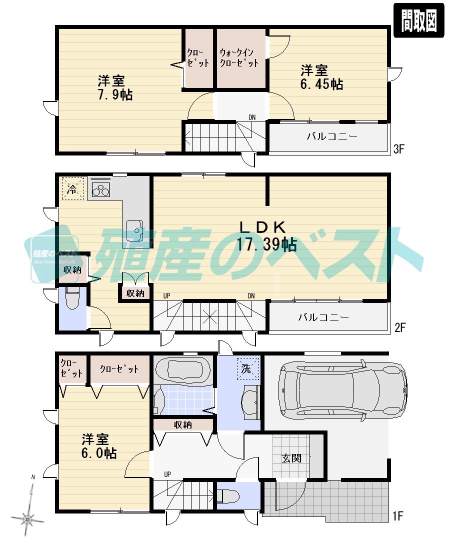 Floor plan. (D Building), Price 52,800,000 yen, 3LDK, Land area 70.8 sq m , Building area 114.02 sq m