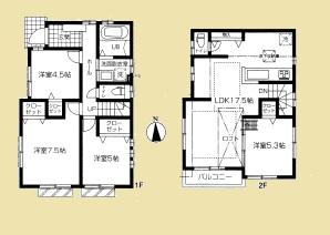 Floor plan. (3 Building), Price 51,800,000 yen, 4LDK, Land area 105.61 sq m , Building area 88.69 sq m