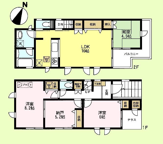 Floor plan. 69,800,000 yen, 3LDK + S (storeroom), Land area 85 sq m , Building area 107.74 sq m
