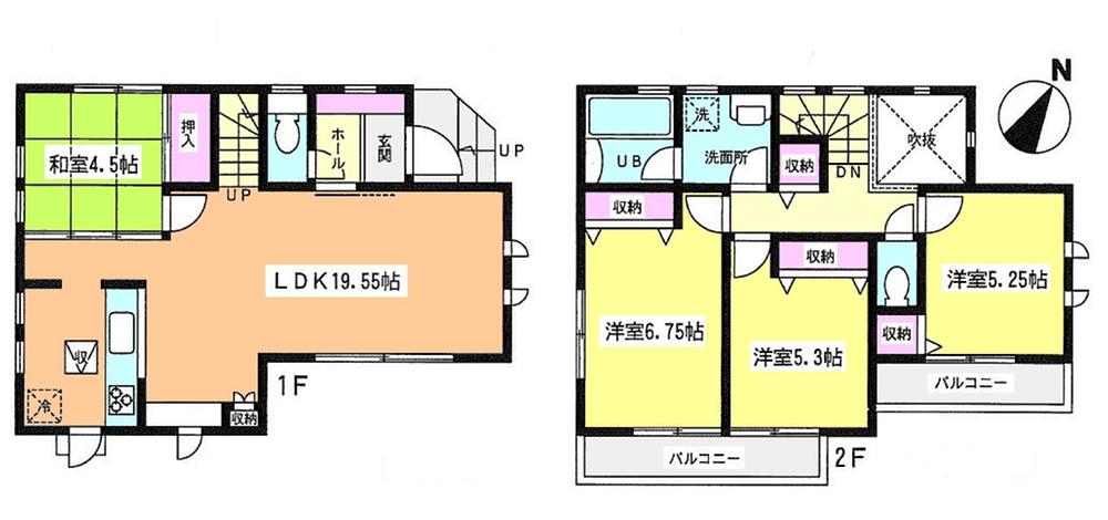 Floor plan. (E Building), Price 65,800,000 yen, 4LDK, Land area 85.05 sq m , Building area 94.08 sq m