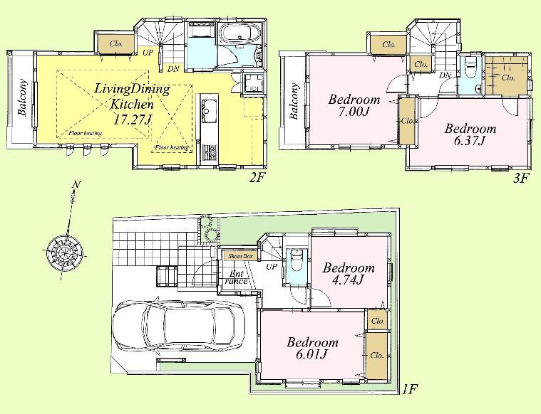 Floor plan. (A Building), Price 54,800,000 yen, 4LDK, Land area 62.25 sq m , Building area 96.72 sq m