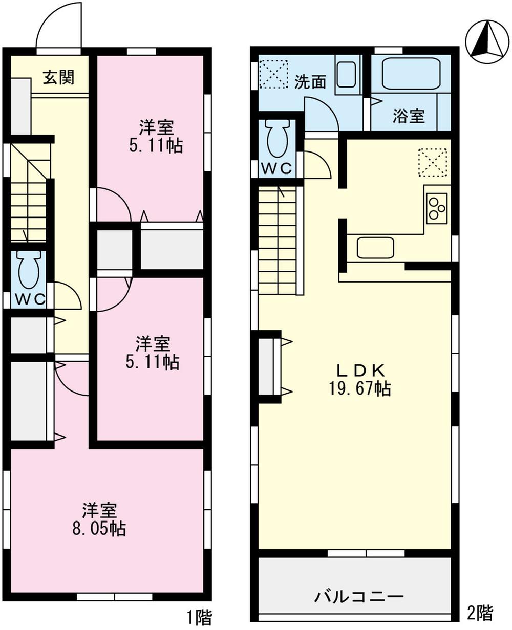 Floor plan. 58,800,000 yen, 3LDK, Land area 95.15 sq m , Building area 89.43 sq m