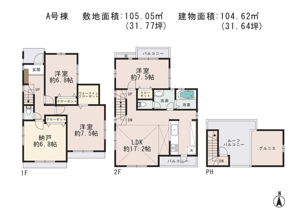 Floor plan. (A Building), Price 64,800,000 yen, 4LDK, Land area 105.05 sq m , Building area 104.62 sq m