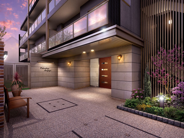 Buildings and facilities. Entrance approach Rendering