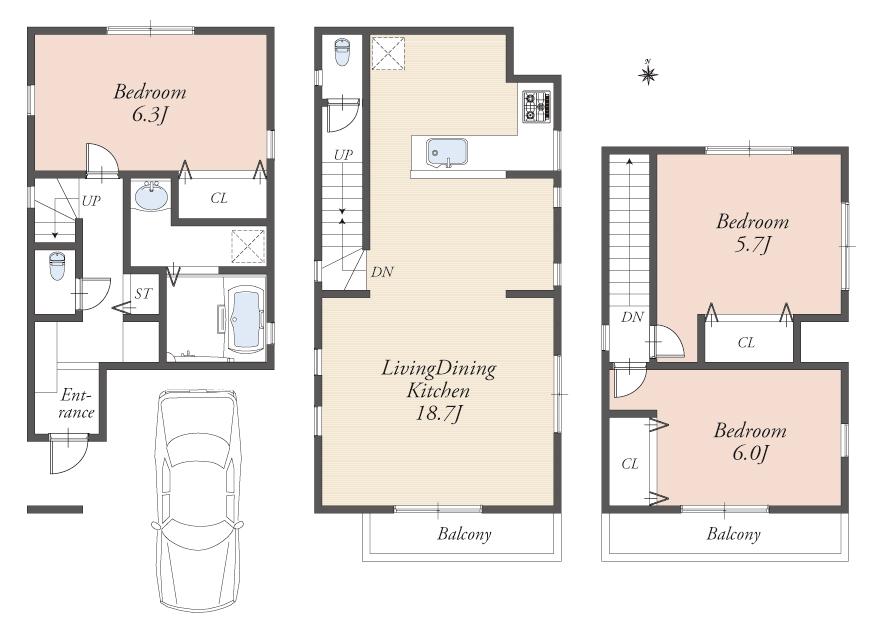 Floor plan. 61,800,000 yen, 3LDK, Land area 60 sq m , Building area 95.63 sq m