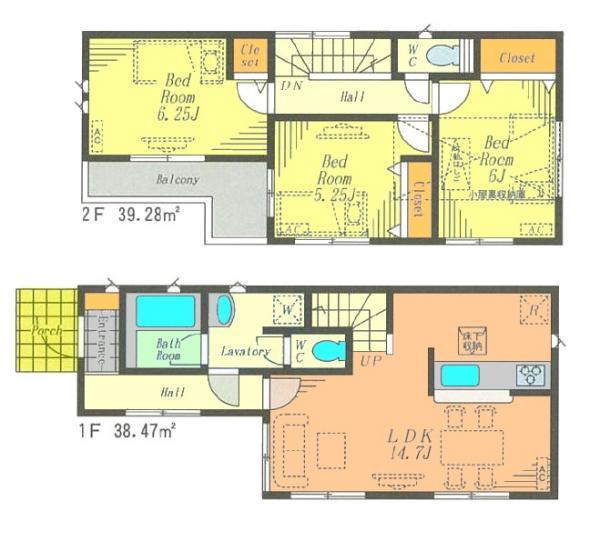 Floor plan. 52,800,000 yen, 3LDK, Land area 79.55 sq m , Building area 77.5 sq m floor plan