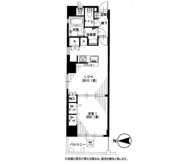 Floor plan. 1LDK, Price 31,900,000 yen, Occupied area 39.63 sq m , Balcony area 5.4 sq m floor plan