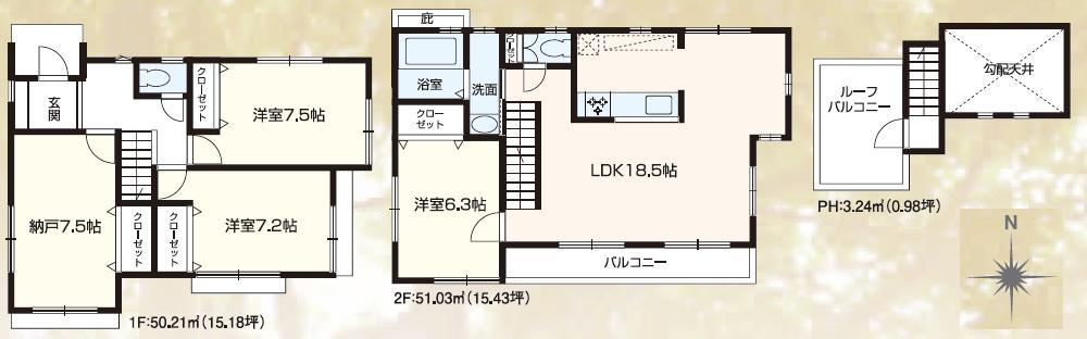 Floor plan. (B Building), Price 59,800,000 yen, 4LDK, Land area 113.95 sq m , Building area 104.48 sq m