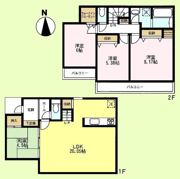 Floor plan. (A Building), Price 65,800,000 yen, 4LDK, Land area 100 sq m , Building area 99.96 sq m